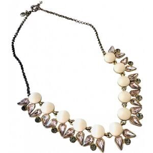 J CREW Silver Jewel White Enamel Circle Bead Pendant Statement Necklace 18”